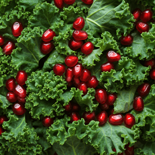 Vibrant close-up of a fresh kale and pomegranate salad